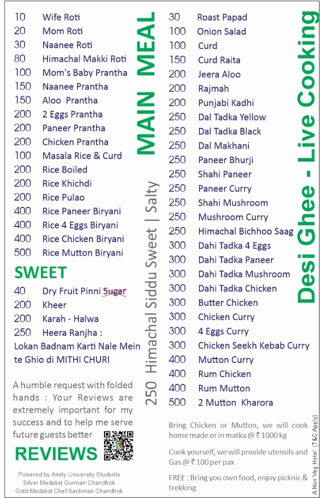 Chanson Dhaba Menu